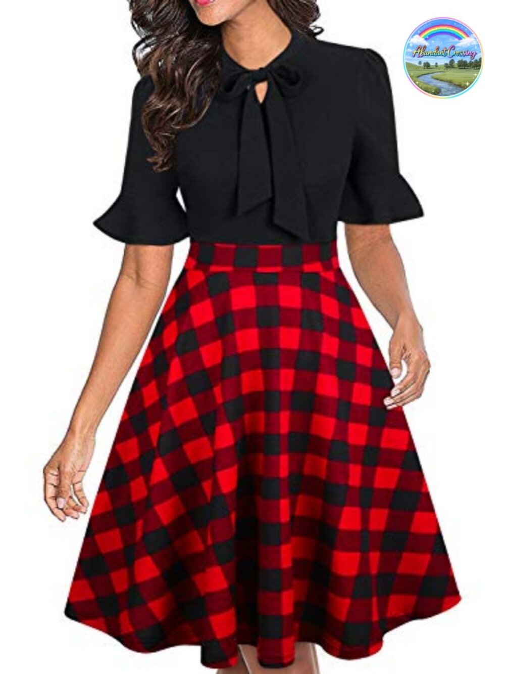Women's Floral Ruffle Sleeve Fit & Flare Dress Knee Length Work Party